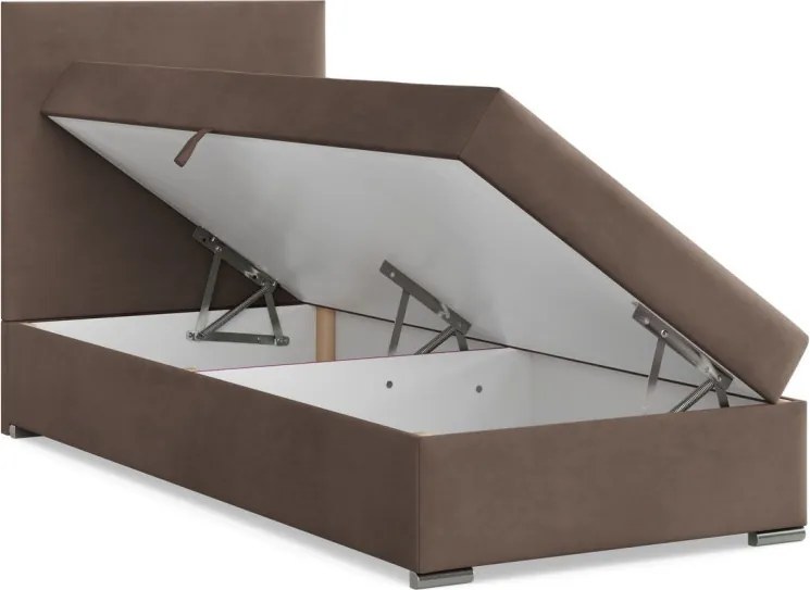 Agen egyszemélyes ágy, bársony, ágyneműtartóval, barna