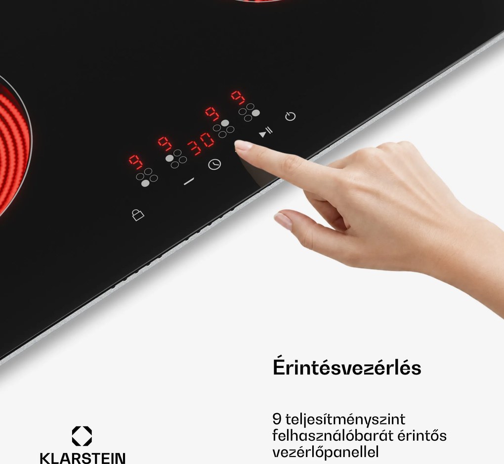 Klarstein Hito üvegkerámia főzőlap | 4 főzőzóna | 6000 W | 9 teljesítményszint | 60 cm