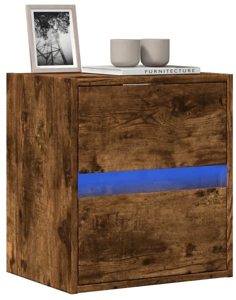 füstös tölgy színű fali TV-szekrény LED-ekkel 41x31x45 cm
