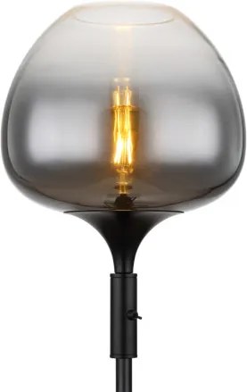 Globo 15548S2 Állólámpa, matt fekete fém, füstszínű üveg, fekete textil kábel, hintakapcsoló a terméken, ø: 290 mm, V: 1650 mm, kábelhossz 1800 mm, izzó nélkül 1x E27 60W 230V