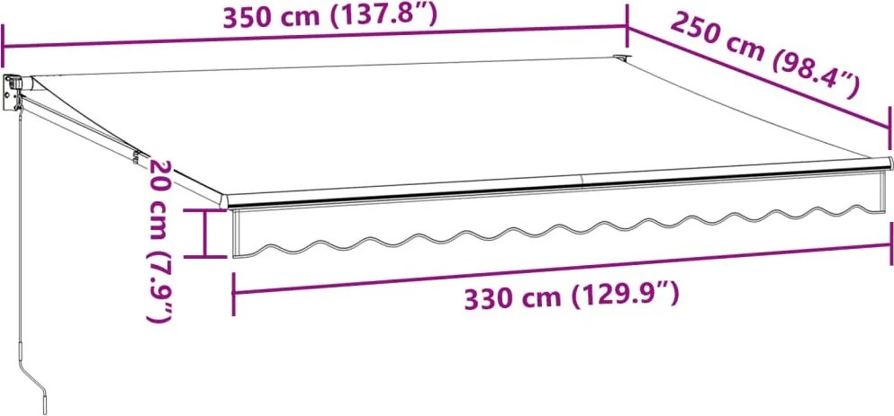 Burgundi vörös kézzel kihúzható napellenző 350 x 250 cm