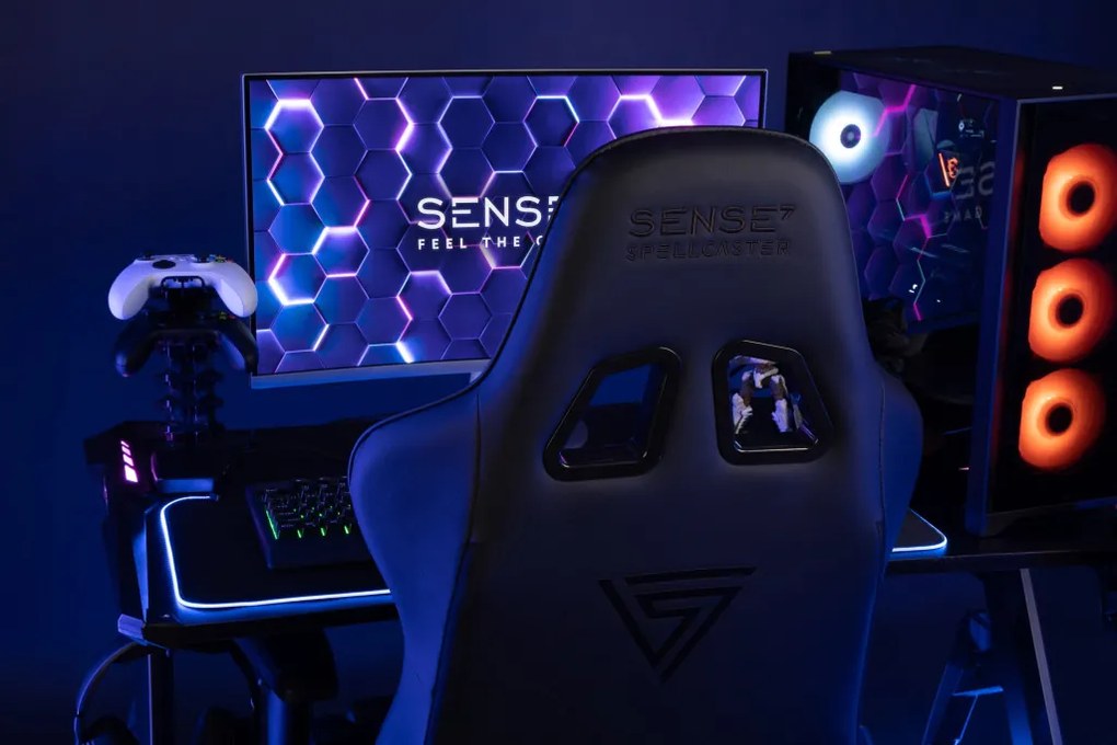 Gamer szék SENSE7 Spellcaster szövet fotel, fekete és szürke.