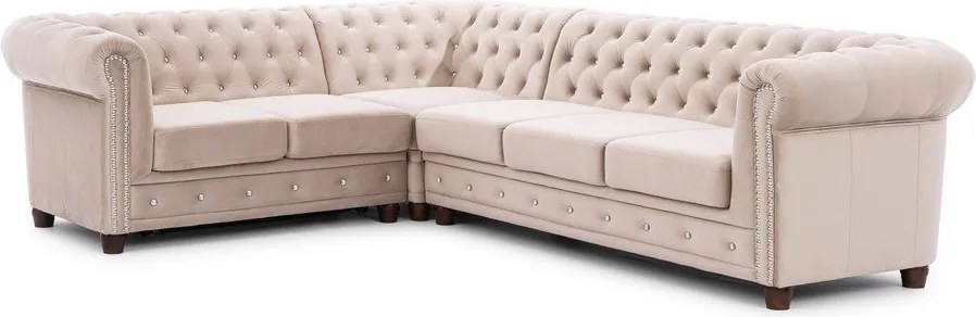 Bézs bársony kinyitható sarokkanapé (bal oldali-L alakú) York Blik – Ropez