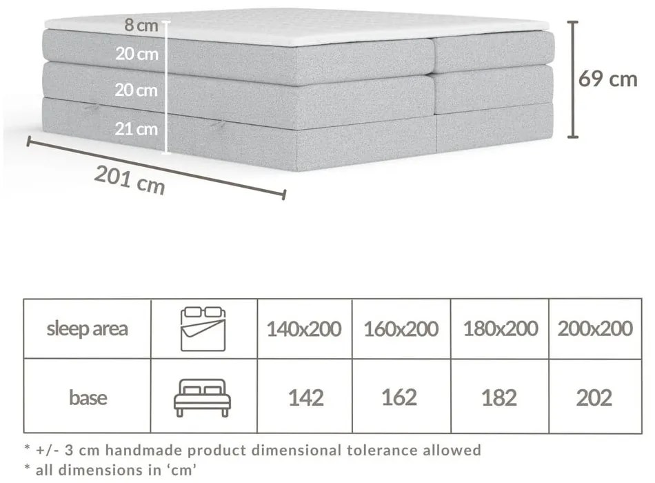 Világosszürke ágyneműtartós boxspring ágy ágytámla nélkül 180x200 cm Juniper – Maison de Rêve