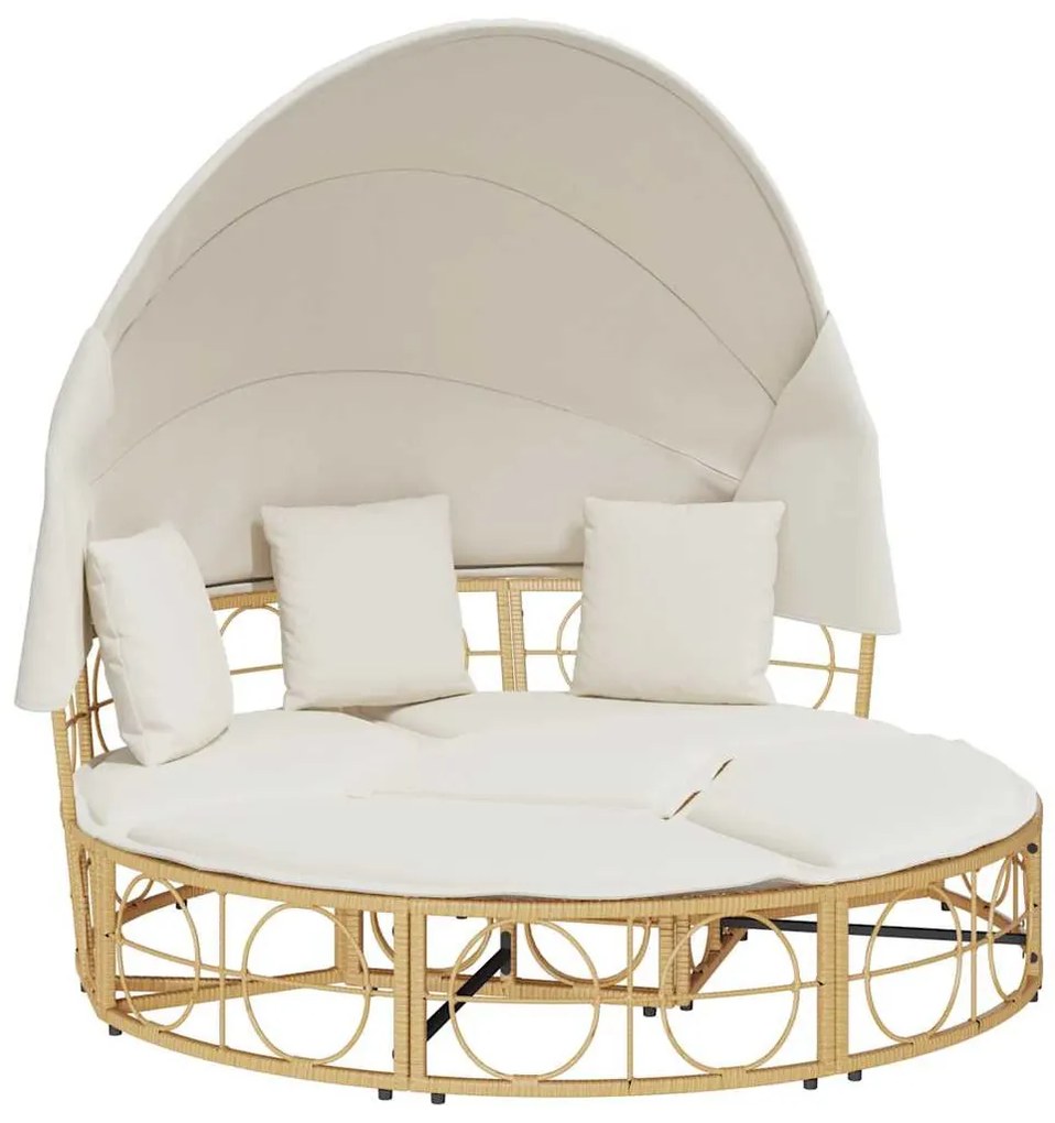Polyrattan kültéri napozóágy napellenzővel és párnákkal