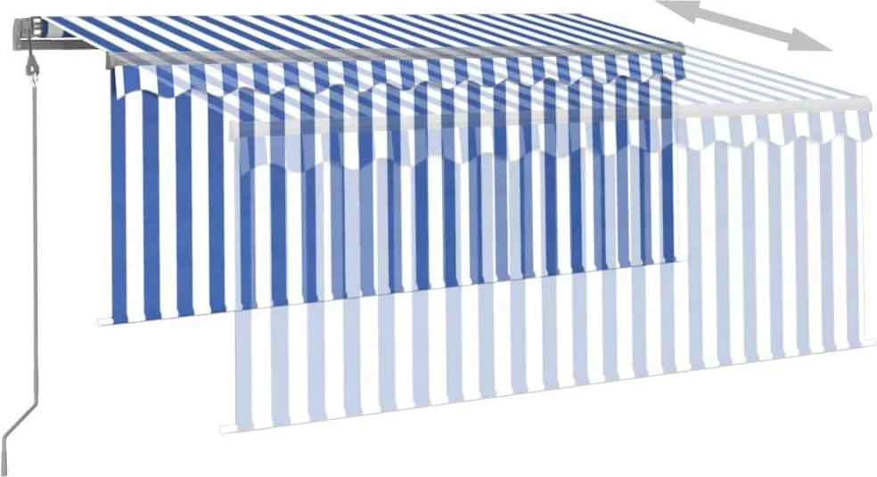 Kék és fehér szélérzékelős, LED-es napellenző redőnnyel 3x2,5 m