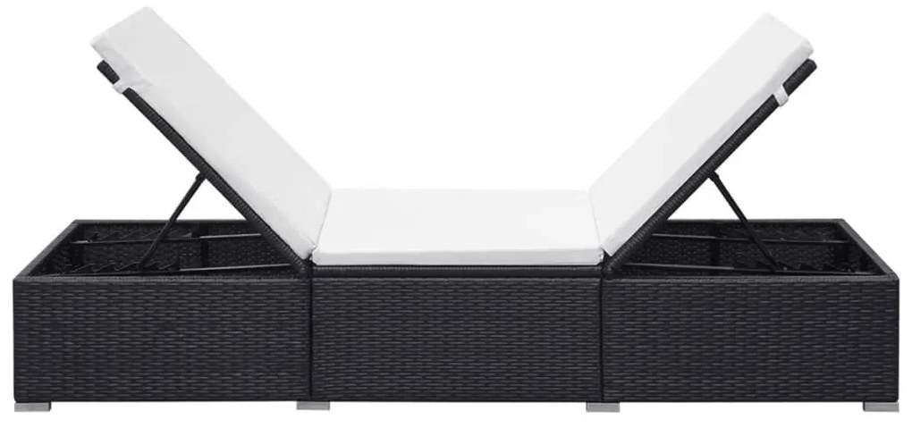 Fekete polyrattan napozóágy párnával