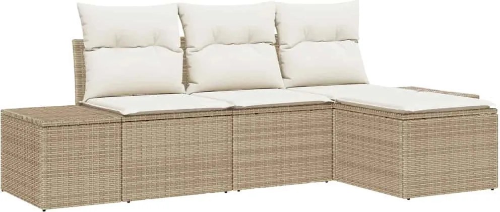 vidaXL Kerti Kanapé Szett párnával 4 pcs Beige és krém polirattan
