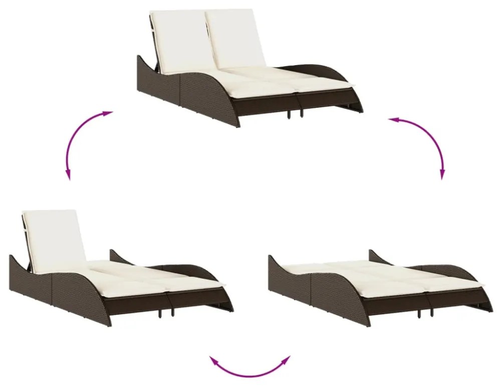 barna polyrattan napozóágy párnákkal 114x205x73 cm