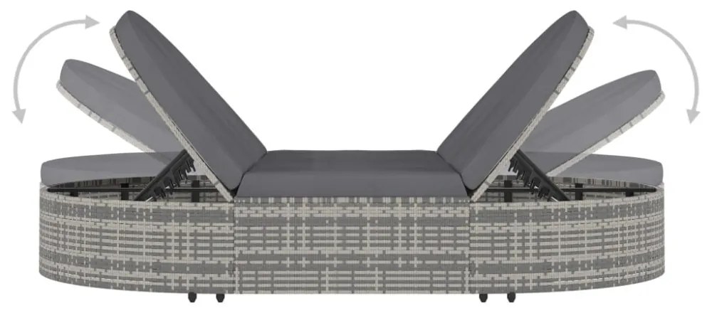 2 személyes szürke kerti polyrattan napozóágy párnával