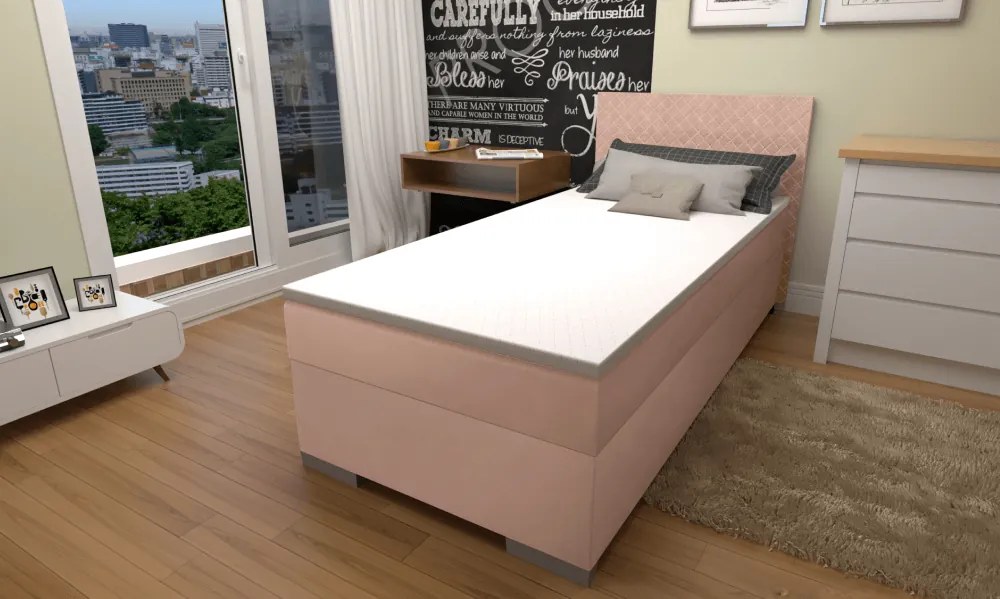 Boxspring ágy, egyszemélyes, rózsaszín, 90x200, univerzális, ADARA