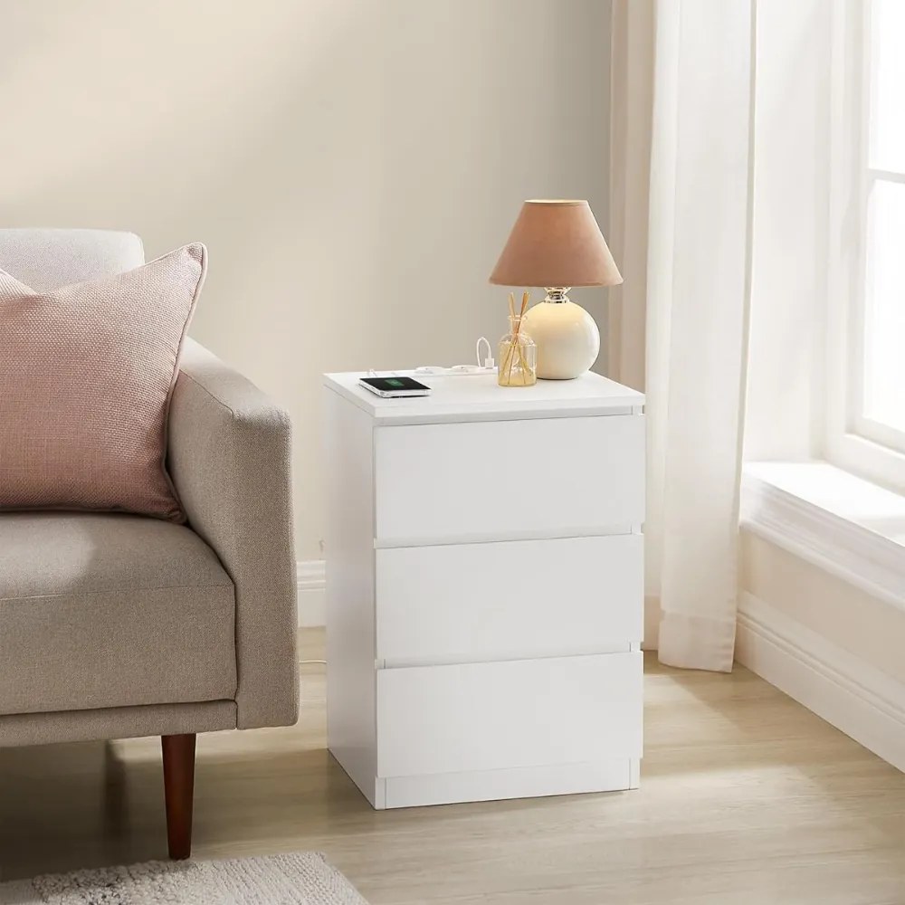 ZION éjjeliszekrény töltő funkcióval, 35x40x59 cm, fehér Vasagle