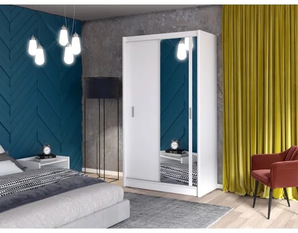 SABRINA gardróbszekrény tükörrel, 150x215 cm, fehér
