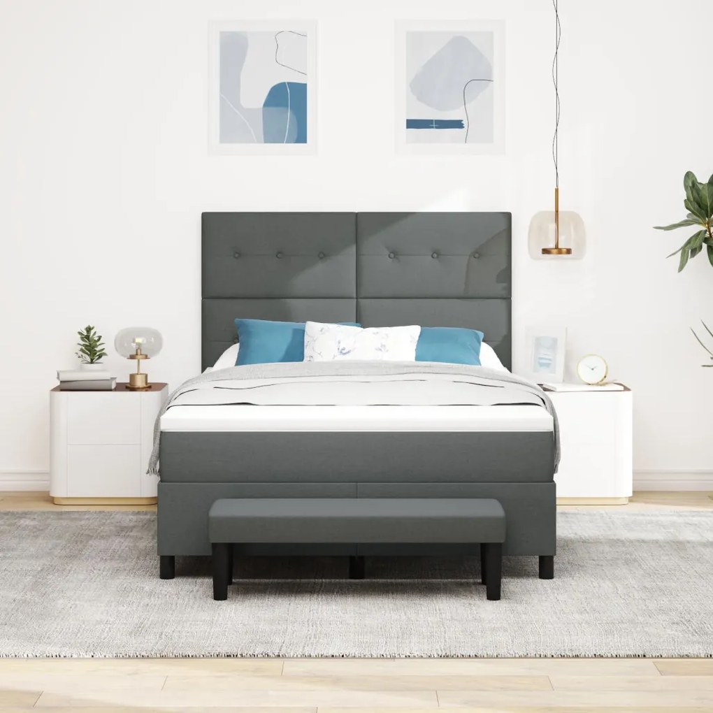Boxspring ágy matraccal és padkészlet sötétszürke 140x200 cm textília