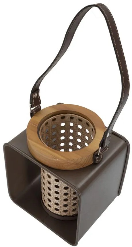 Lámpás vas-rattan 16x13x20cm