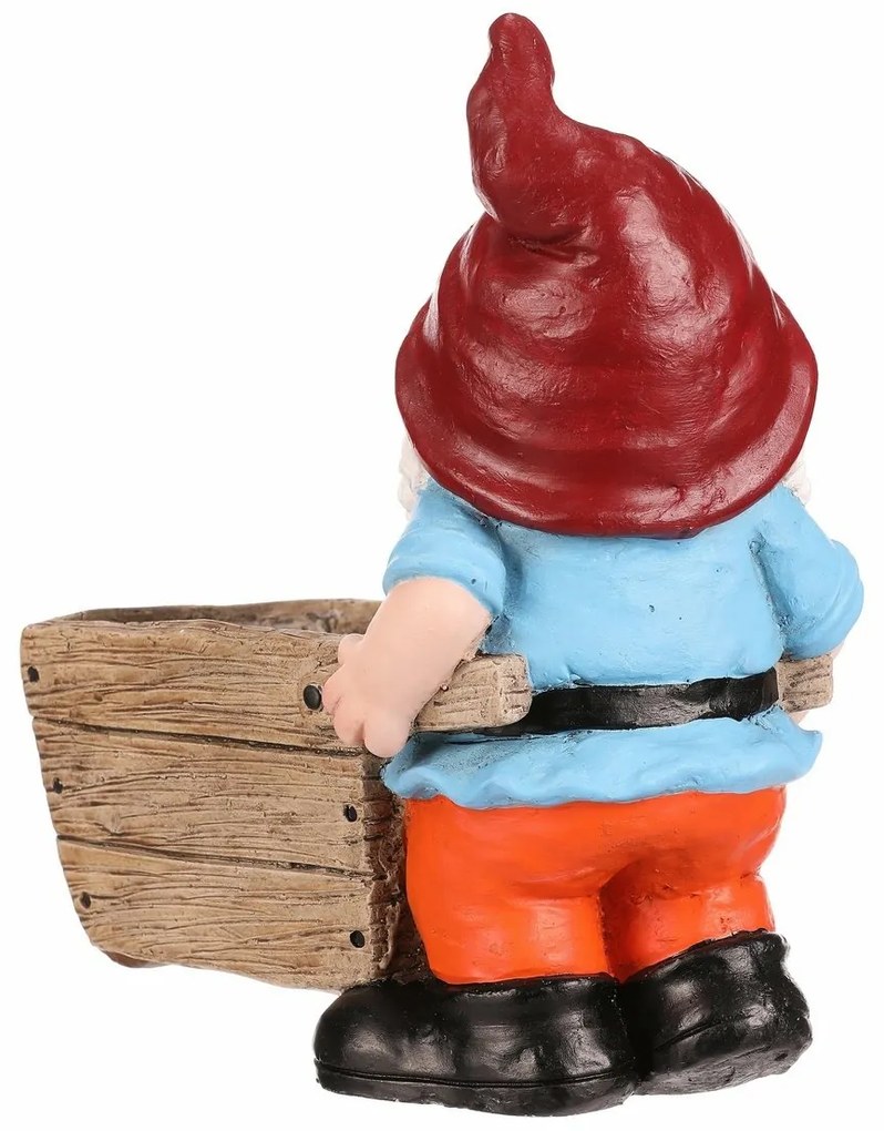 Kerti dekoráció Törpe talicskával, piros, 31 x 16x 33 cm