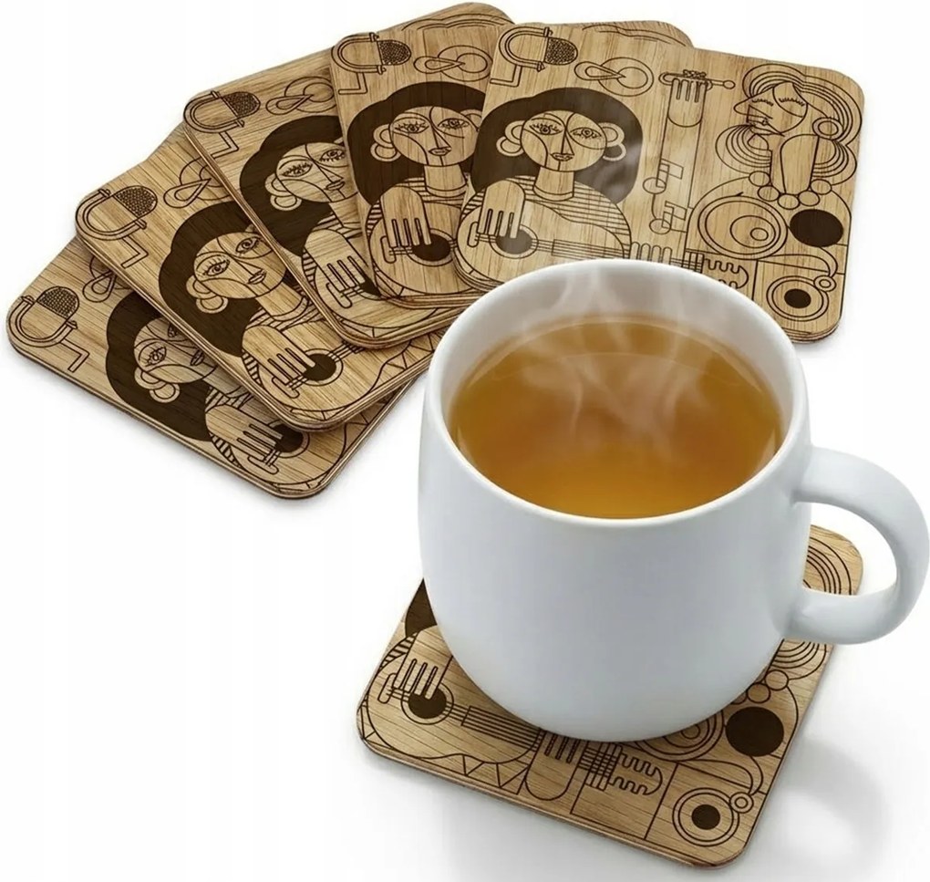 Fa Alátét 6 db-os Művészi gravírozható figura design asztalra