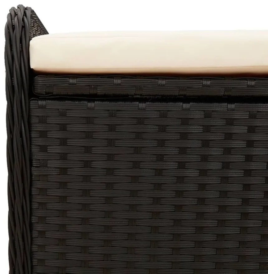 fekete polyrattan tárolópad párnával 80 x 51 x 52 cm