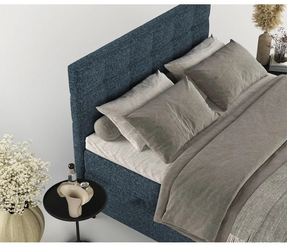 Sötétkék ágyneműtartós boxspring ágy 160x200 cm Urbaneo – Maison de Rêve