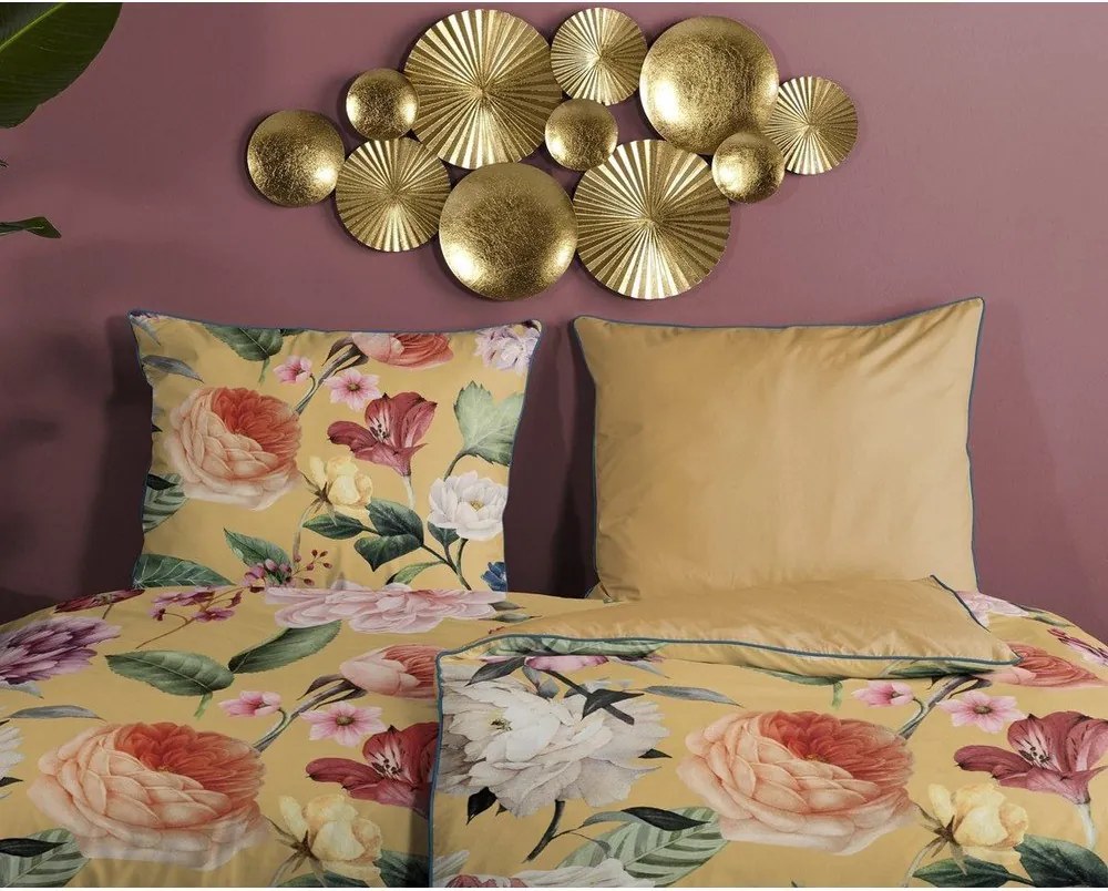 Floery sárga organikus pamut egyszemélyes ágyneműhuzat, 140 x 200 cm - Descanso