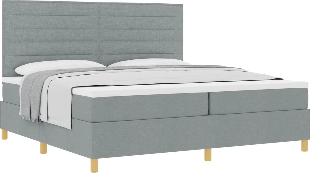 vidaXL Boxrugós ágy matracmal Világosszürke 200 x 200 cm szövet