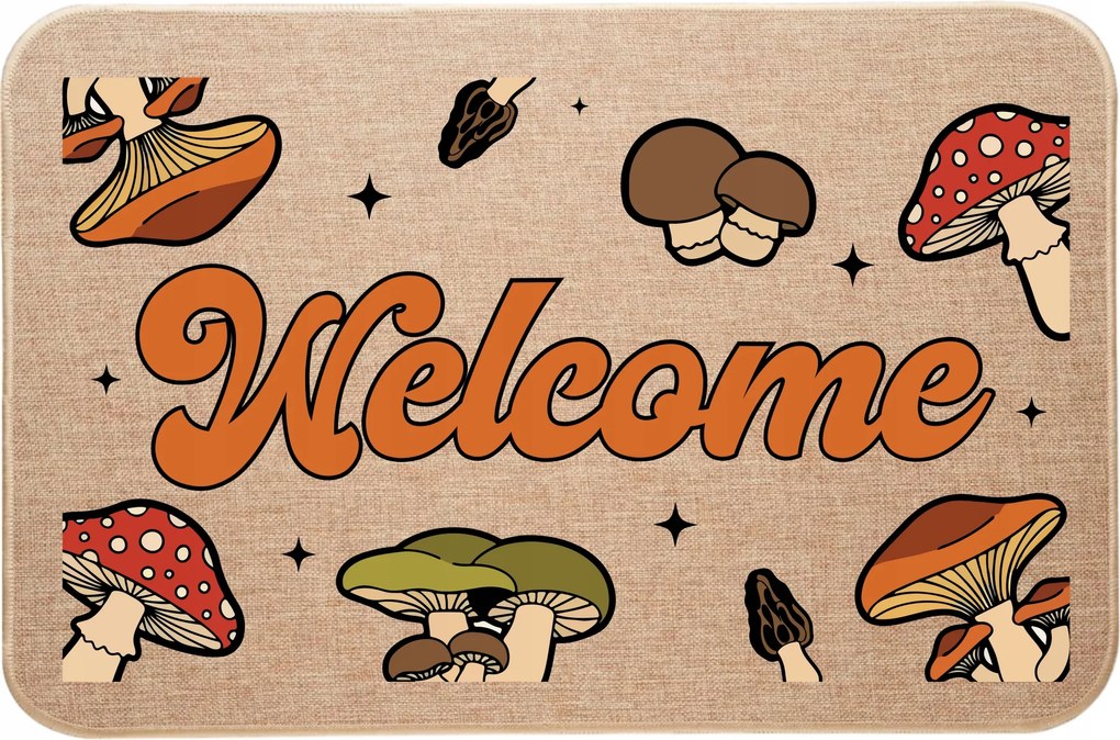 Lábtörlő lenvászon ajtó alá színes őszi Welcome nyomtatás gombákkal