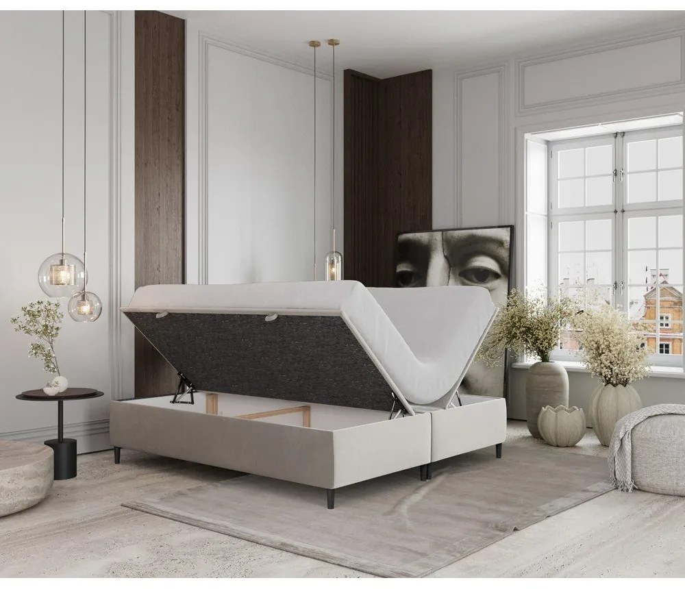 Krémszínű kárpitozott ágyneműtartós franciaágy 200x200 cm Tate – Maison de Rêve