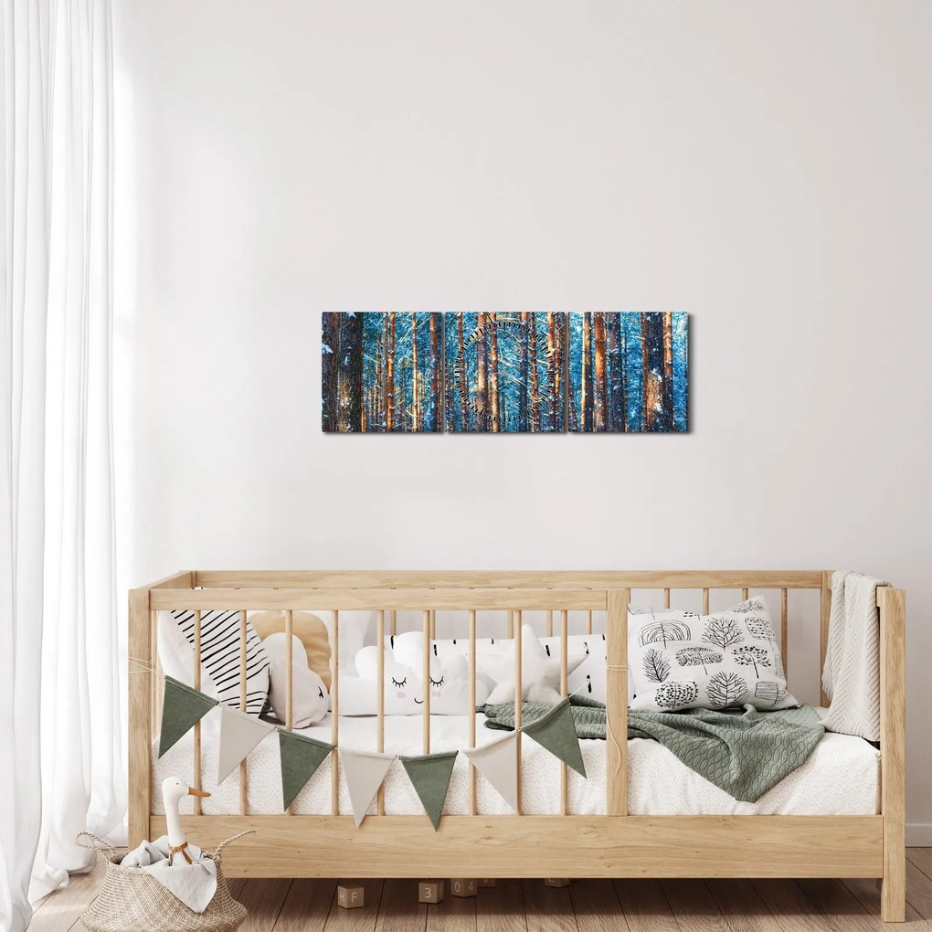 Kép - téli erdő (órával) (90x30 cm)