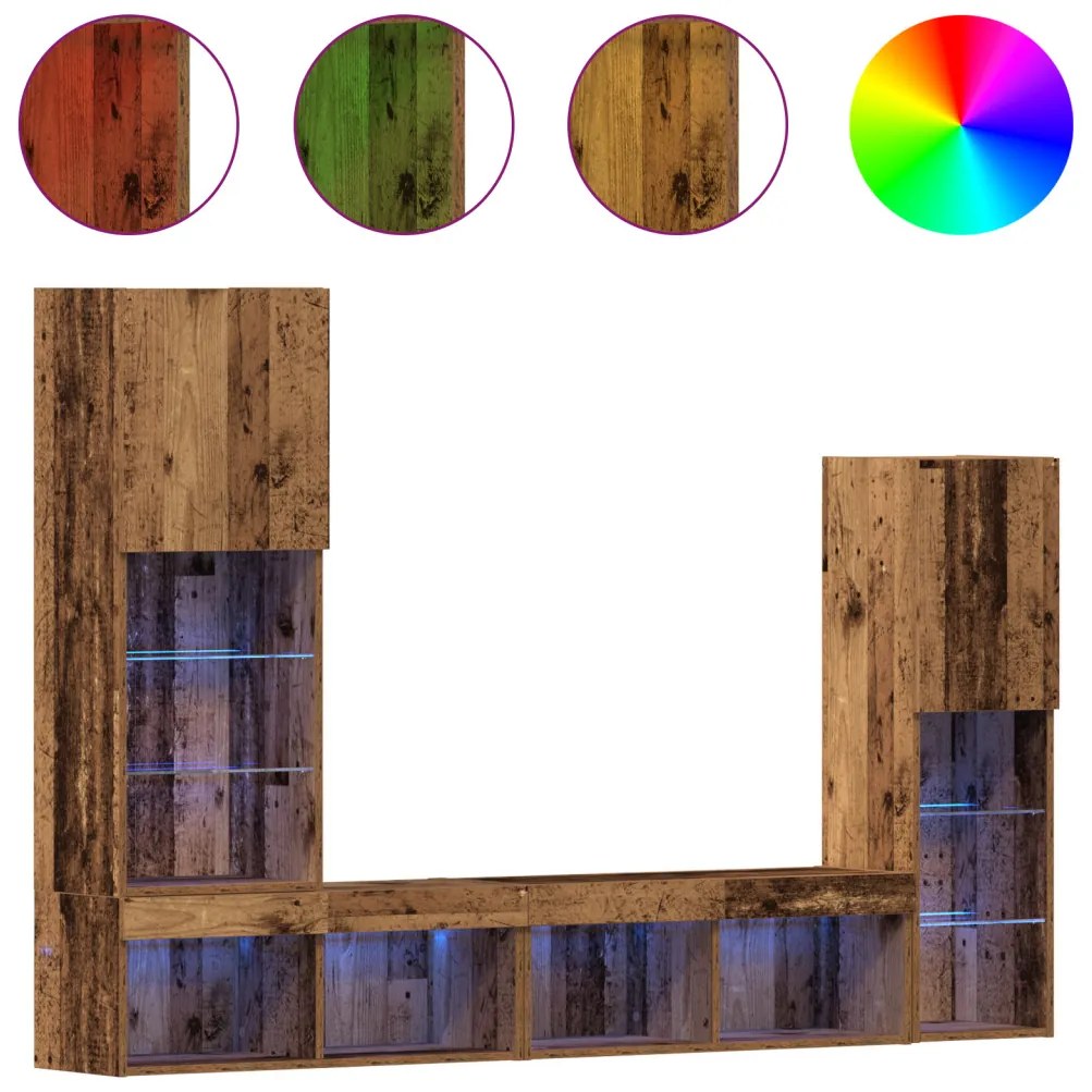 TV szekrény LED lámpákkal Megkopott fa 40.5x30x102 cm