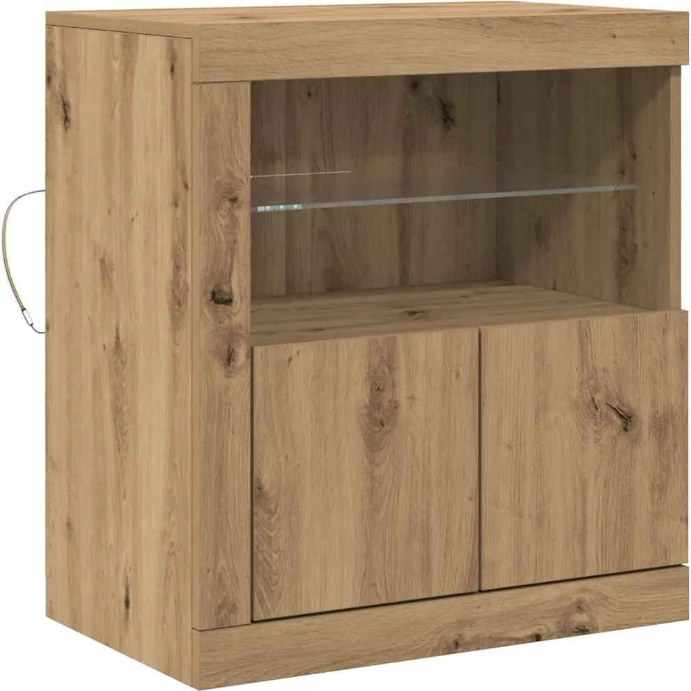 vidaXL LED tálaló LED -es lámpákkal Barna 60,5 x 37 x 67 cm Faanyag