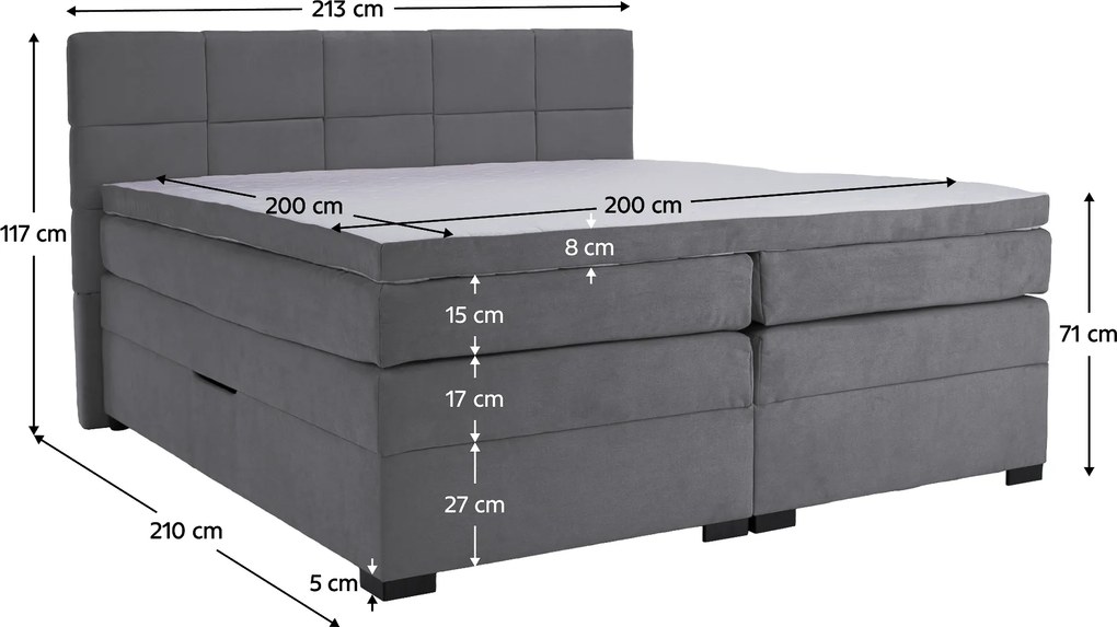 Boxspring ágy, 200x200, szürke, APRIL