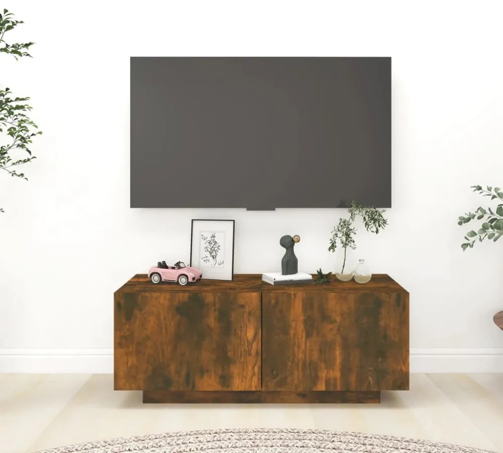 füstös tölgy színű szerelt fa TV-szekrény 100 x 35 x 40 cm