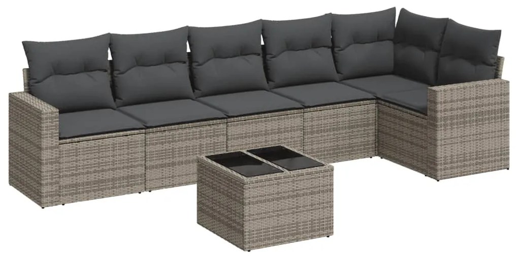 7 részes szürke polyrattan kerti ülőgarnitúra párnákkal