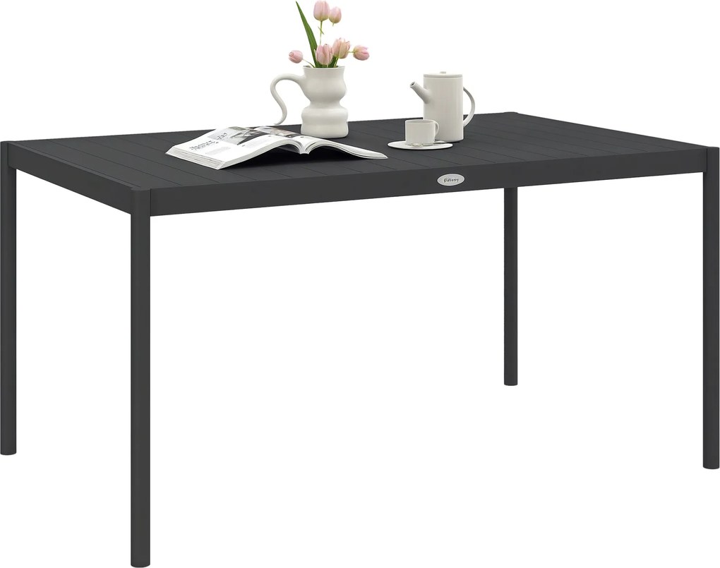 Outsunny Kerti Asztal, Étkezőasztal 6 Fő Részére, Teraszasztal, Erkélyasztal Alumíniumból, Sötétszürke, 145 x 90 x 74 cm | Aosom