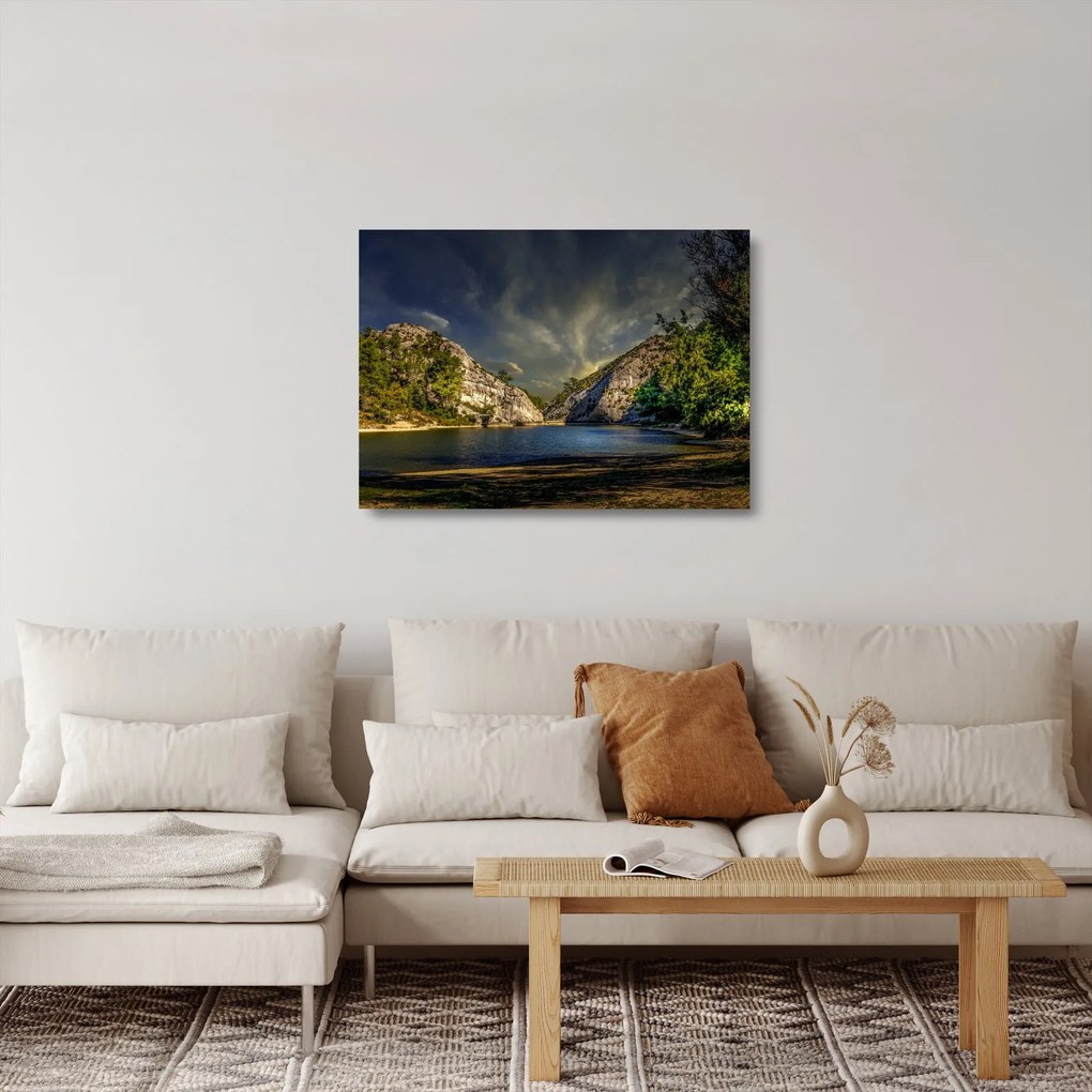 Tájkép tóval (üvegen) (70x50 cm)