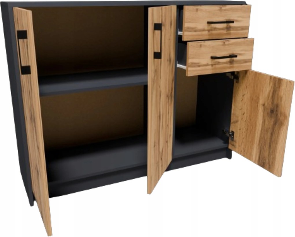 Komód szekrény 3D2S Grafit-wotan 110cm fiókos antracit Rob