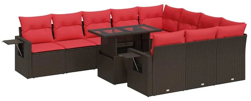vidaXL 11 részes barna polyrattan akácfa kerti ülőgarnitúra párnákkal