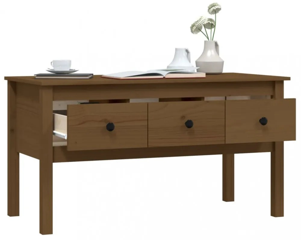 vidaXL mézbarna tömör fenyőfa dohányzóasztal 102 x 49 x 55 cm