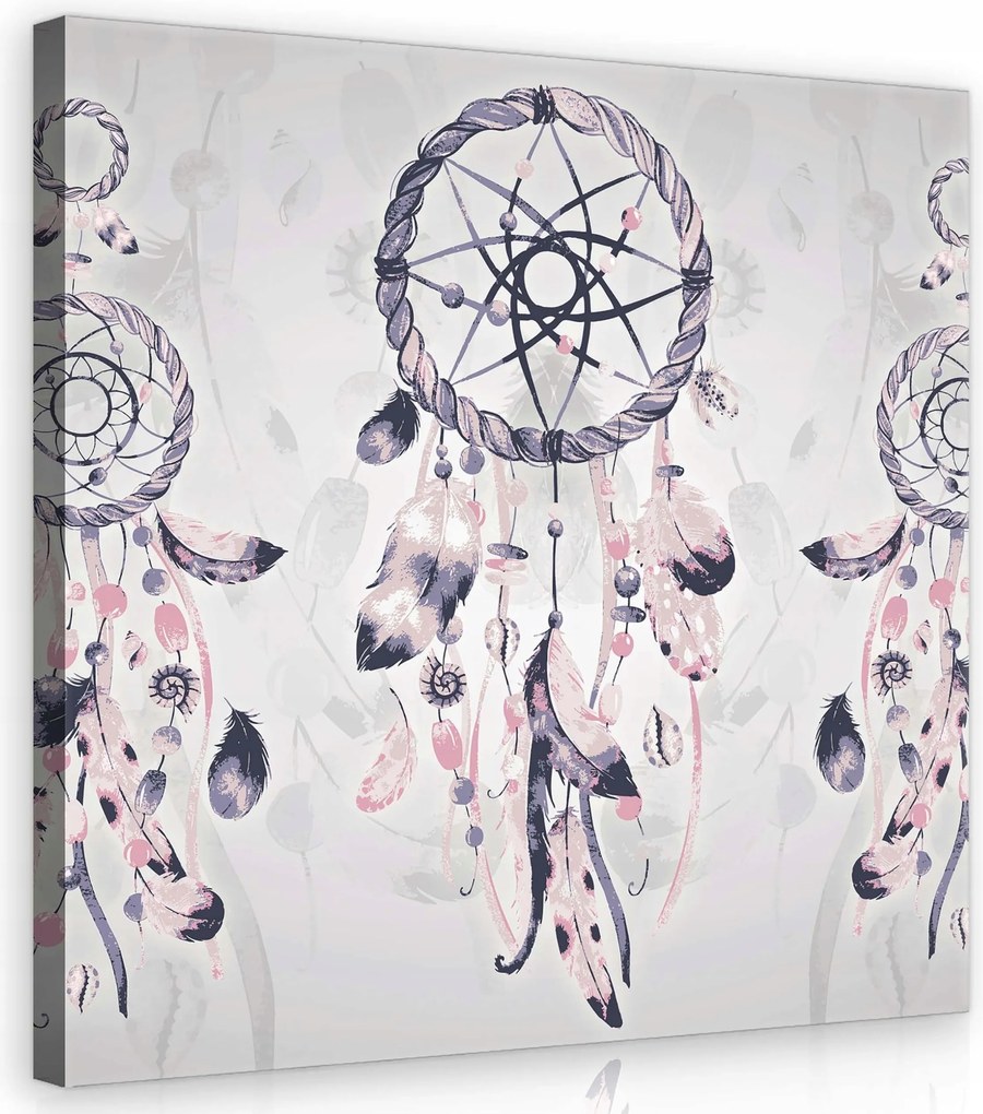 Vászonkép 40x40 Álomfogó tollak bohém gyöngyök boho-chic nyugodt finom