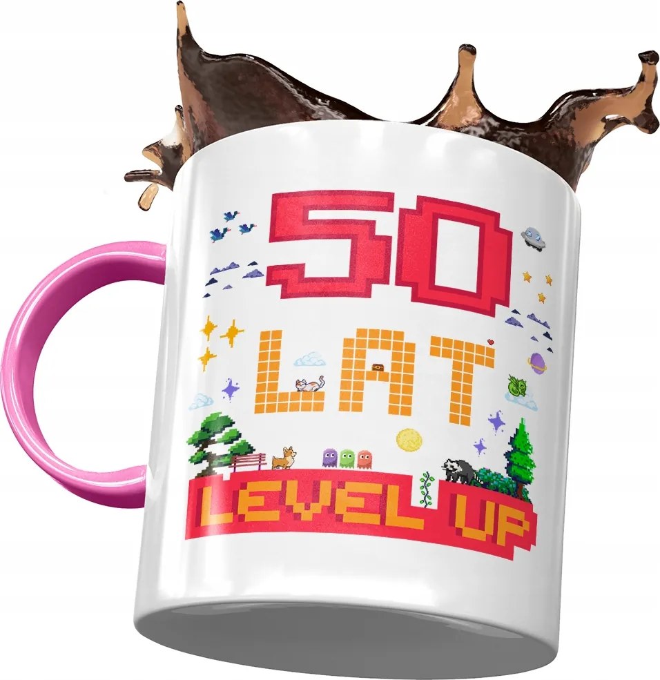 Rózsaszín Bögre Születésnapra 50 50-es 50-es Ajándék Nyomtatott Fotóval