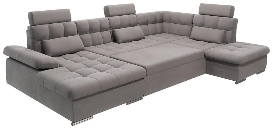 Szürke kinyitható tárolóhelyes sarokkanapé (jobb oldali-U alakú) Merkur – Ropez
