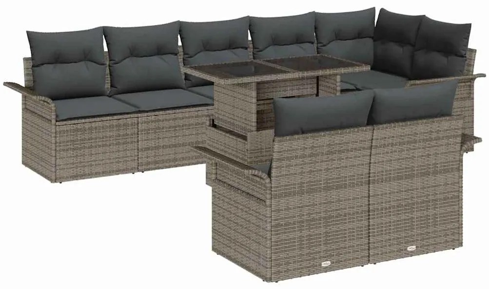 vidaXL Kerti Kanapé Szett párnával tárolóval 9 pcs Szürke Poli rattan