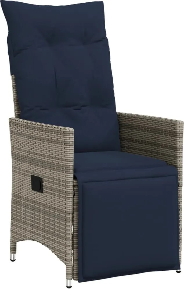 vidaXL szürke polyrattan dönthető kerti szék párnákkal