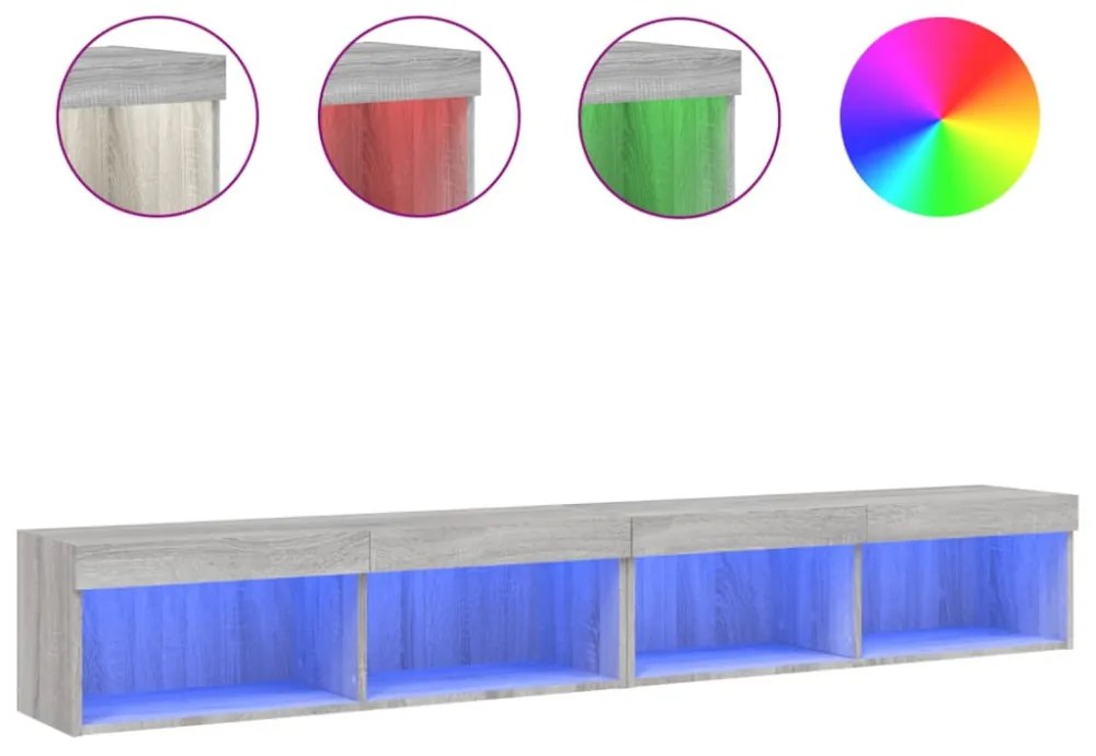 2 db szürke sonoma színű TV-szekrény LED-ekkel 100x30x30 cm