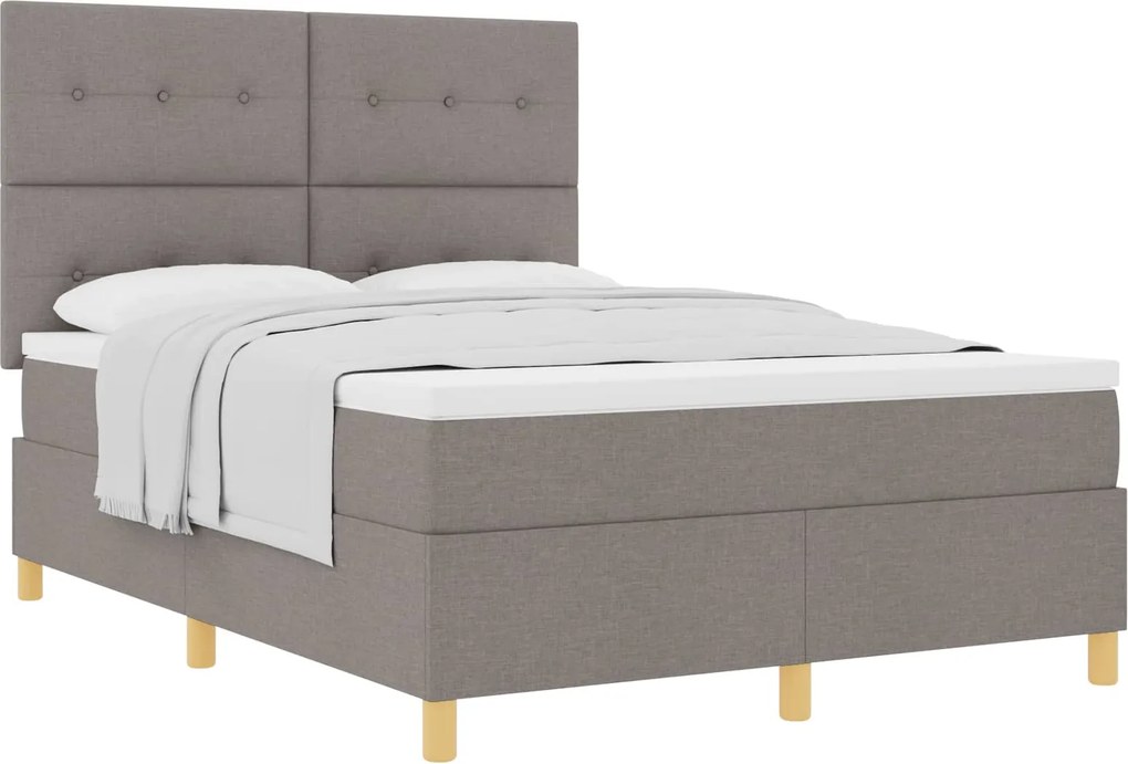 vidaXL Boxrugós ágy matracmal fejtámlával Tópszínű 140 x 190 cm szövet