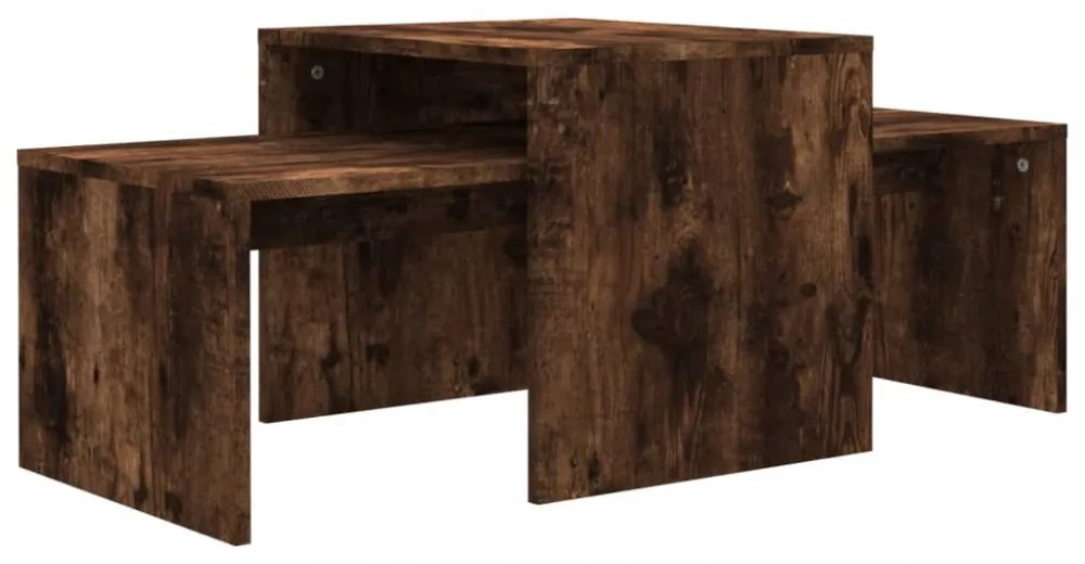 füstös tölgy színű szerelt fa dohányzóasztalszett 100x48x40 cm