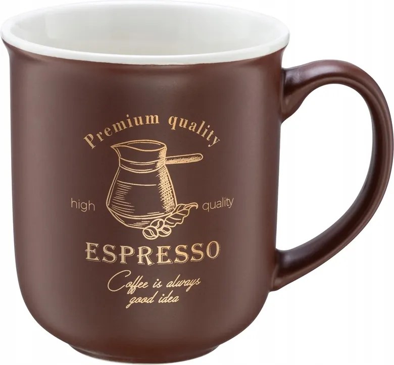 Porcelán bögre 380 ml barna, arany feliratokkal meleg italhoz 1 db