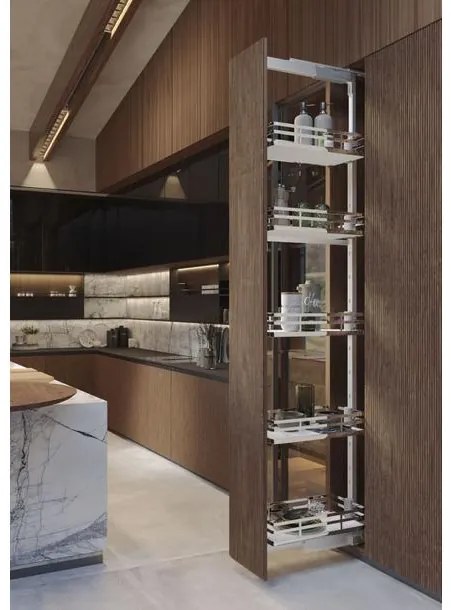 Konyhai fémrács, kamravasalat, 400mm, króm-fehér, teljes kihúzású, csillapított záródás, 1615-1915mm, 5 kosár SIGE, Infinity Plus 260