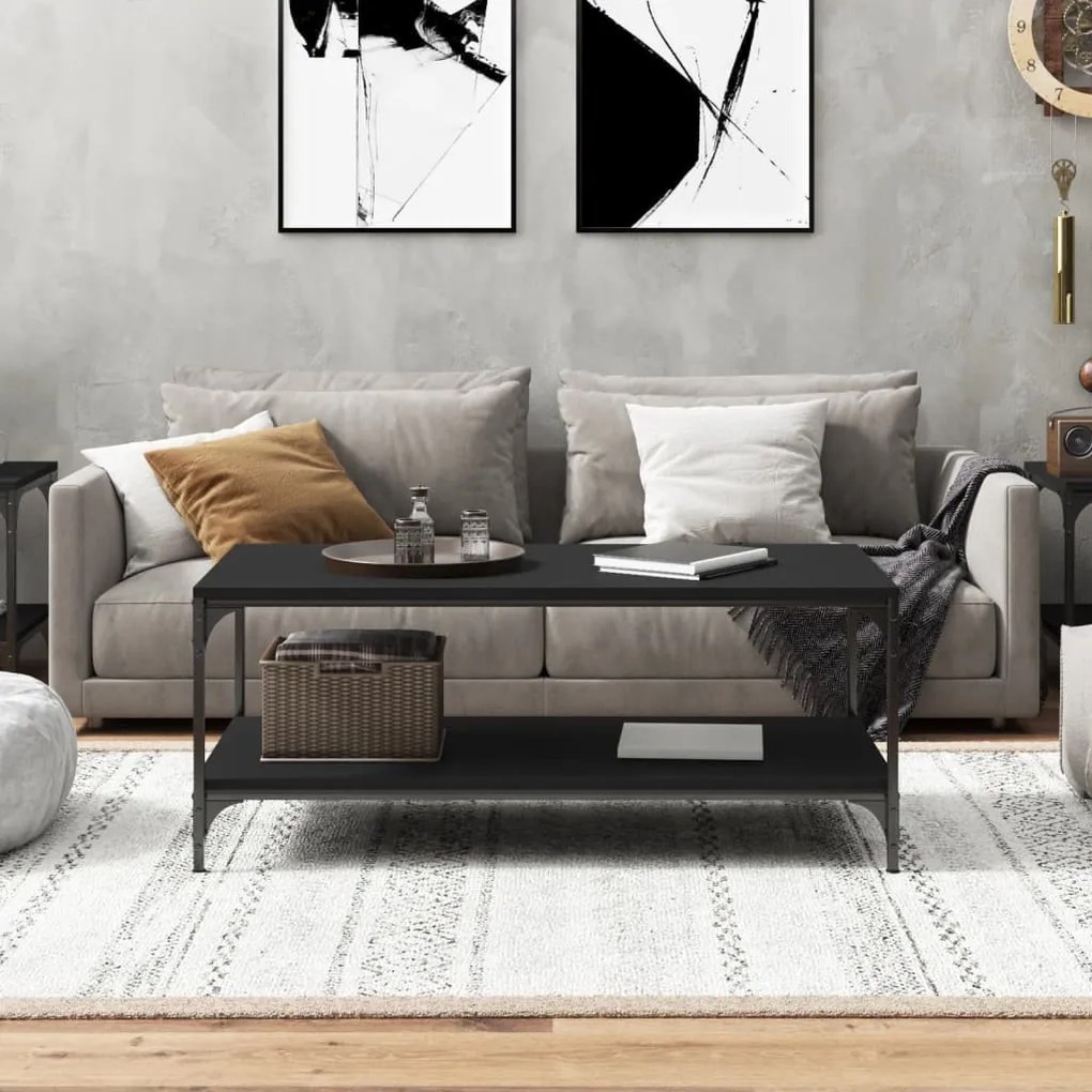 Fekete szerelt fa dohányzóasztal 80 x 50 x 40 cm