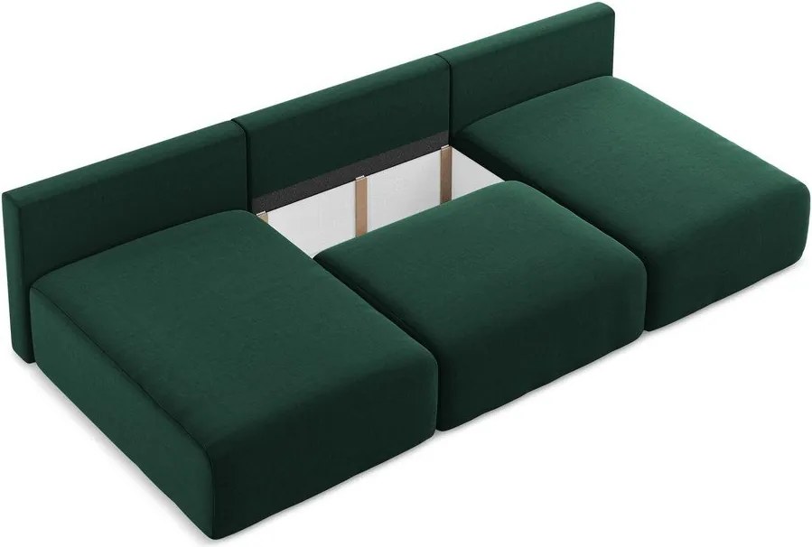 Sötétzöld bársony kinyitható-tárolóhelyes sarokkanapé (U alakú) Kalena – Makamii